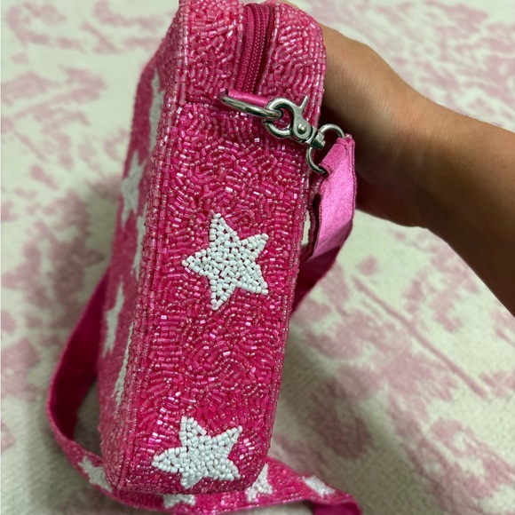 Moyna New York Hand-beaded Star Crossbody Bag Pink & White - Picture 12 of 15